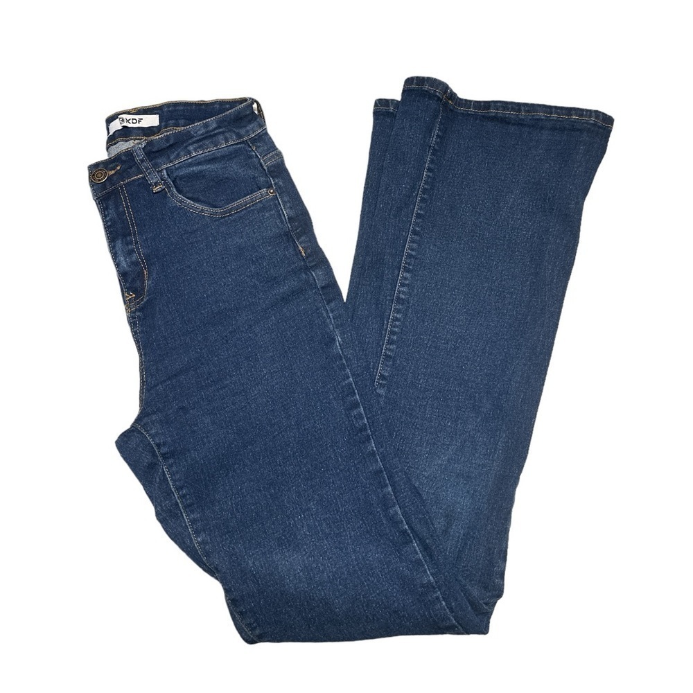 KDF High Rise Stretch Flair Blue Denim High Waisted Jeans - Picture 4 of 8
